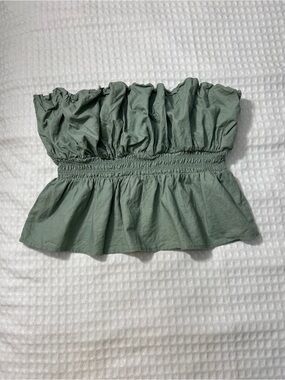 entro Sage Green Smocked Peplum Bandeau Crop Top